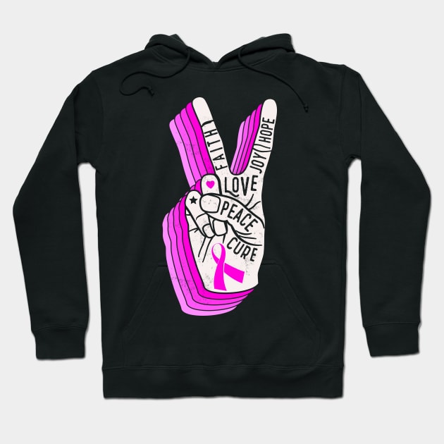 Faith Hope Love Peace Breast Cancer Awareness Gift Hoodie by Lones Eiless